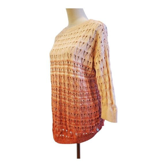 WOOLRICH SZ XS/S Open Weave 3/4 Sleeve Peach Orange Ombre Cotton Blend Sweater - Picture 4 of 10